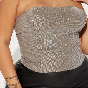 Fashion Nova Light Up The Room Rhinestone Corset Top - Taupe/combo